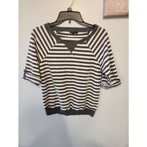 NWT Gap Size S Grey White Stripes 3/4 sleeve Shirt